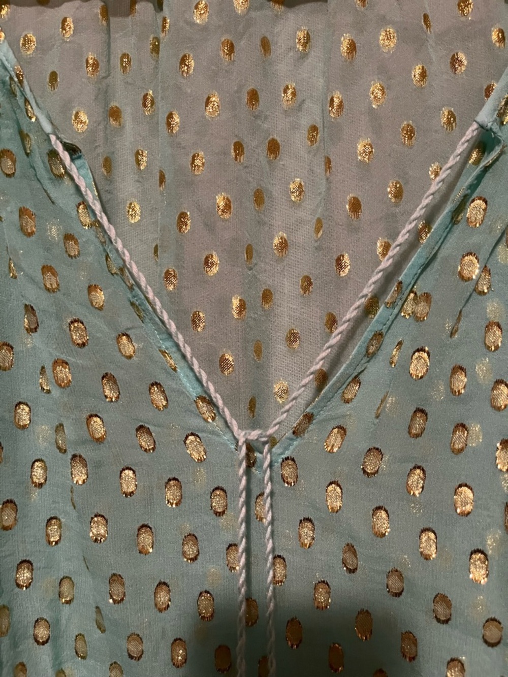 Lilly Pulitzer Silk Metallic Polka Dot Tassel Top Sheer Boho Blouse L - Picture 5 of 10